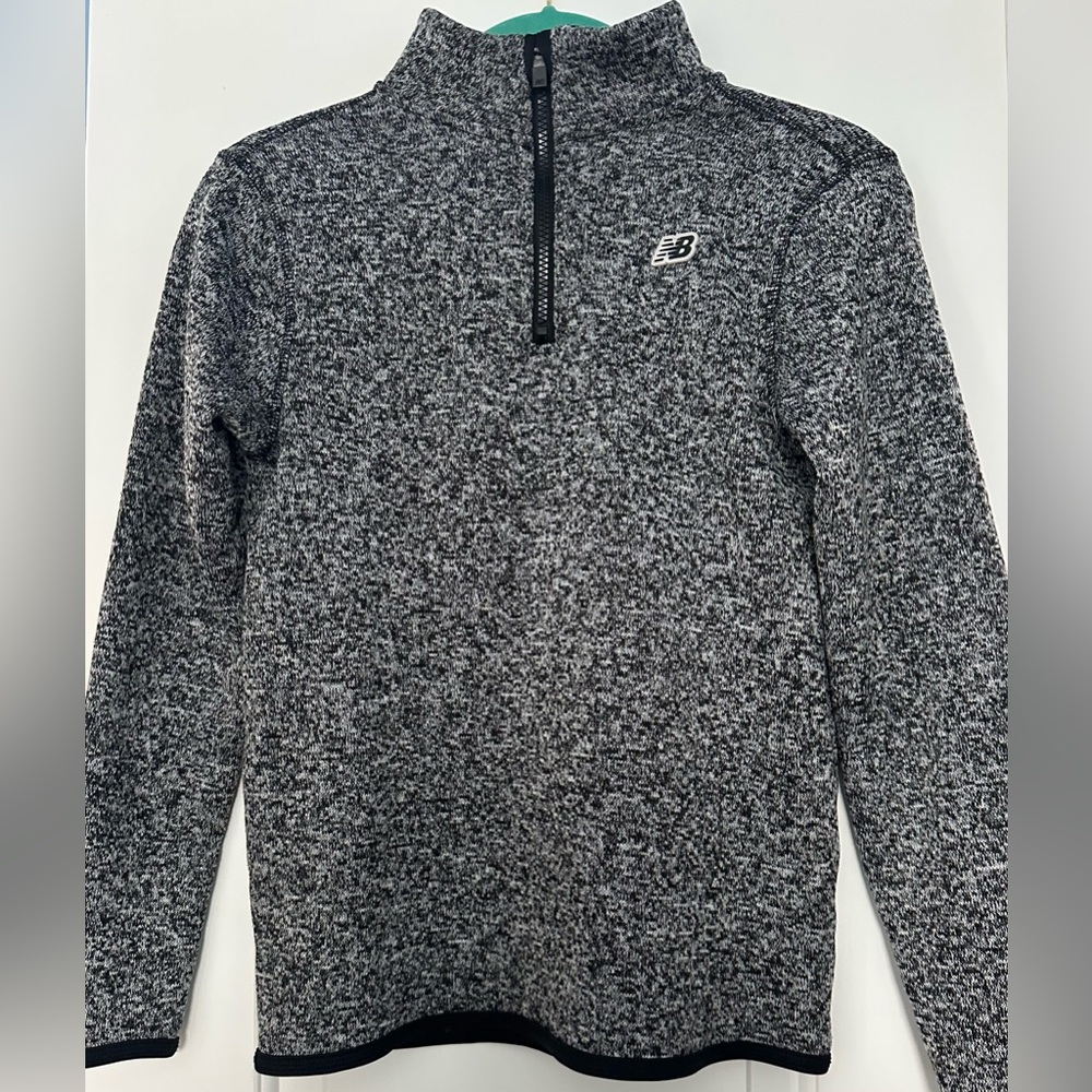 NEW BALANCE Size L (14/16) Boys Warm Quarter-Zip Black/Gray Long Sleeve Sweater